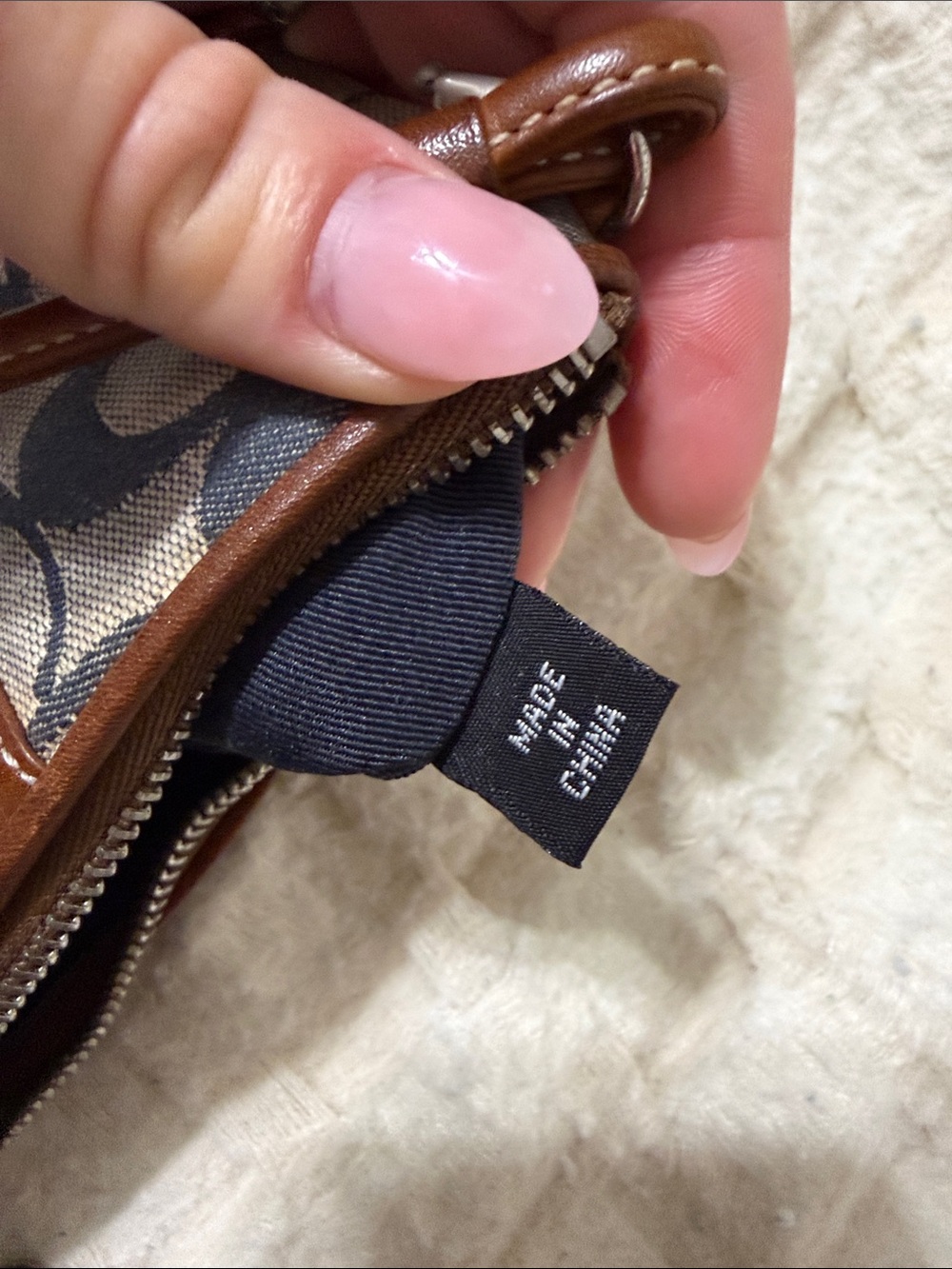 Coach Brown Leather & Navy Signature Canvas Wristlet - Picture 5 of 6